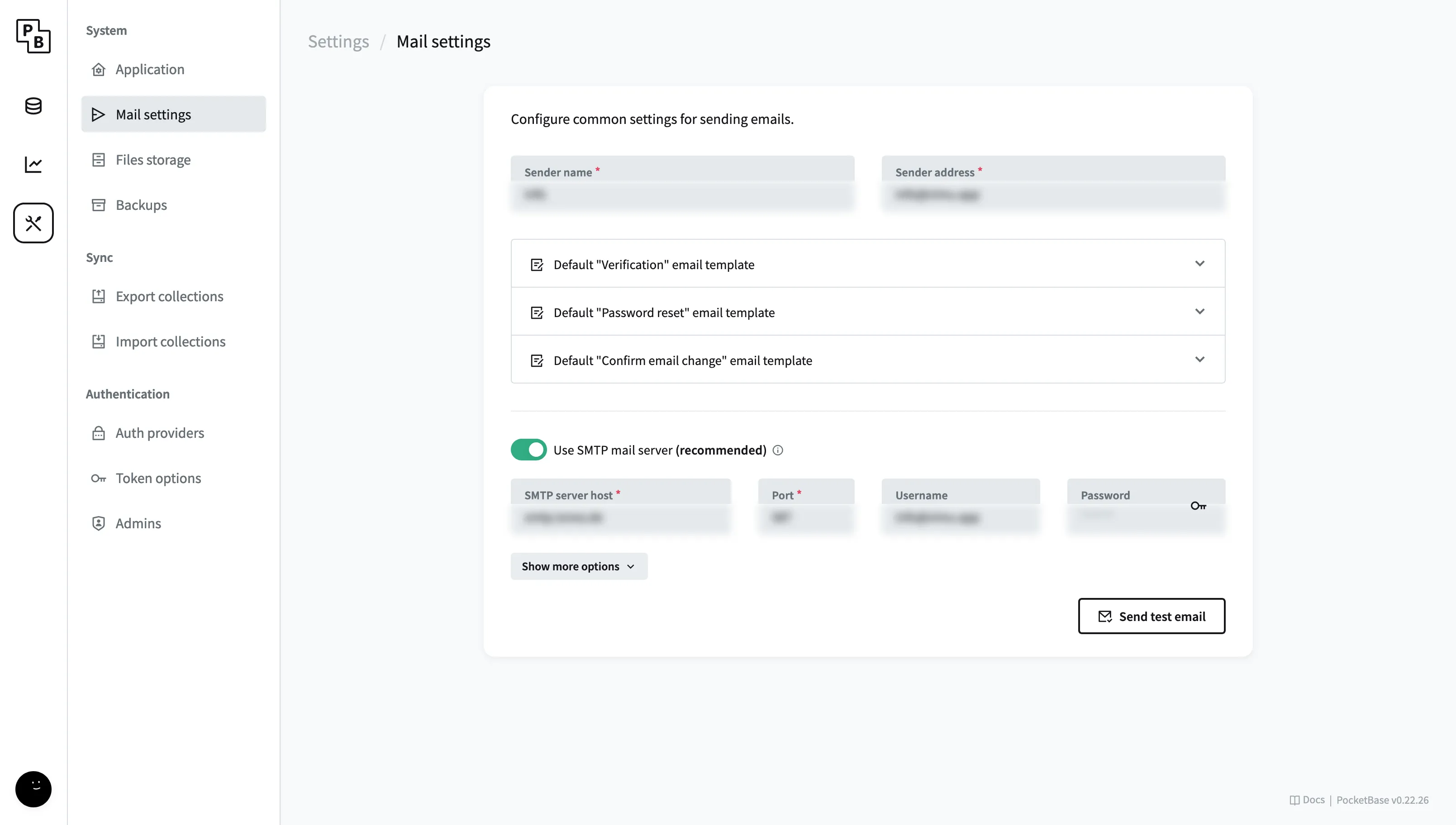 Pocketbase Mail Settings