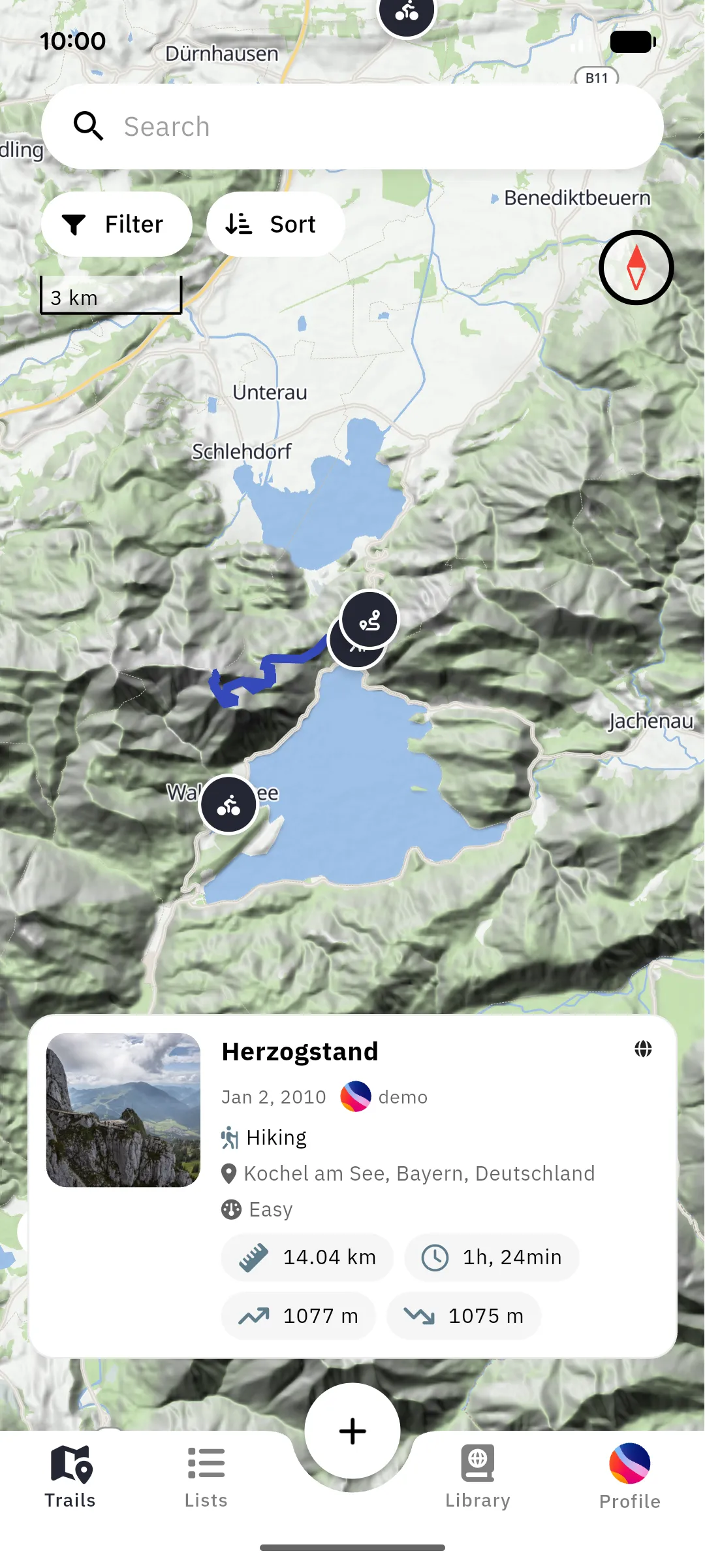 The trails map with a selected trail