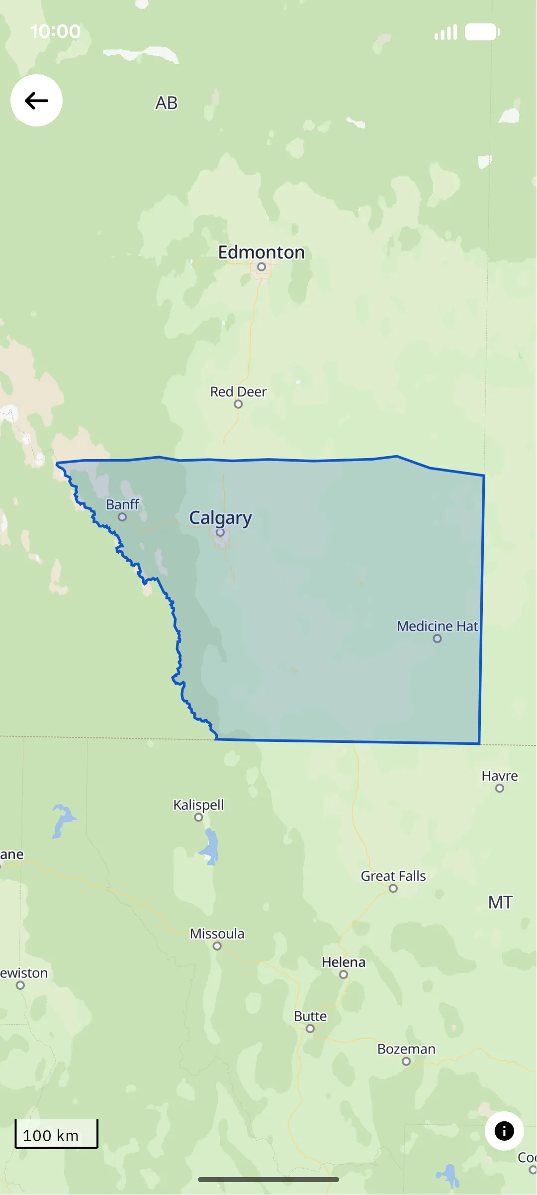 A region's boundary shown on the map