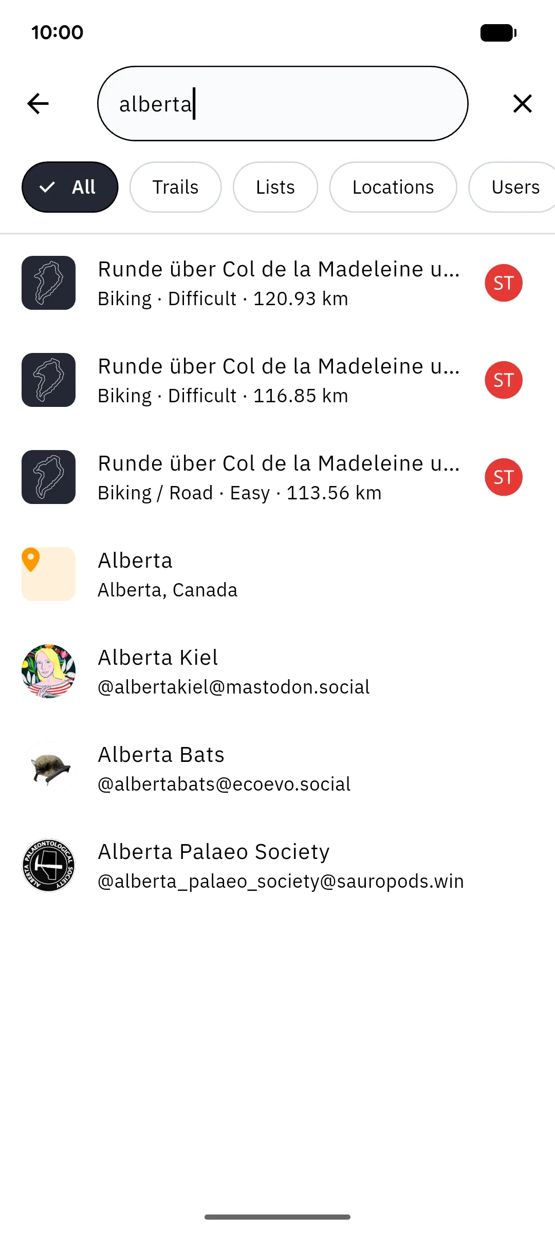 Searching across trails, locations and users