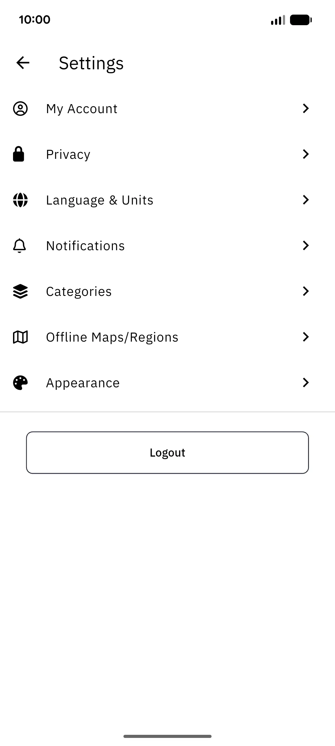 The settings screen