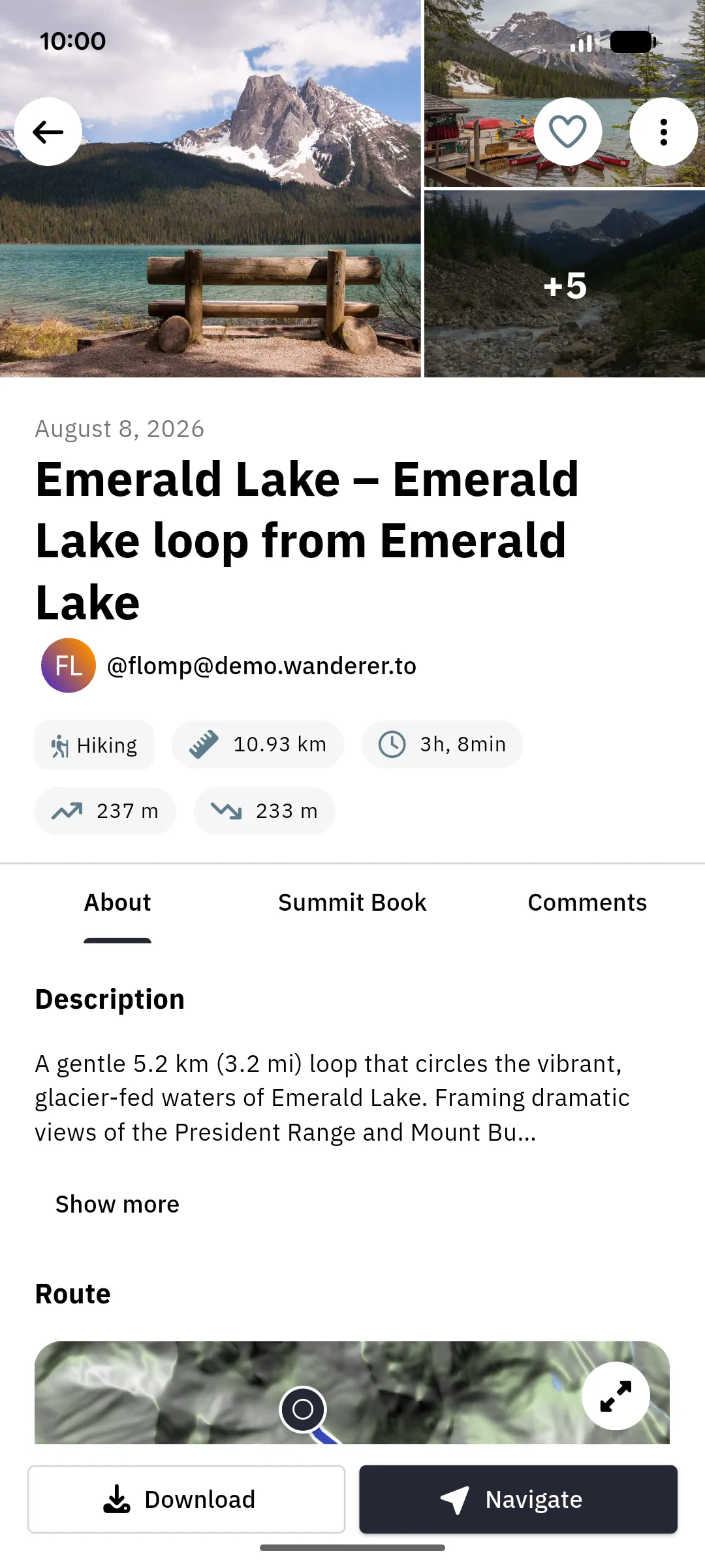The top of a trail's detail page